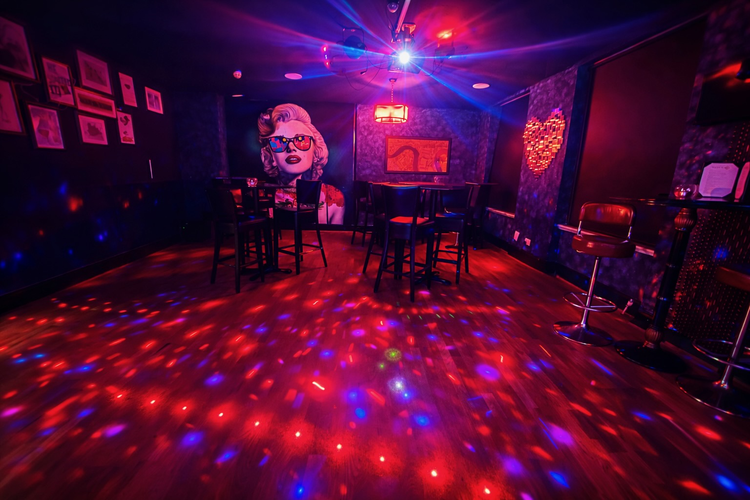 Colourful private party dance floor at London Karaoke Club